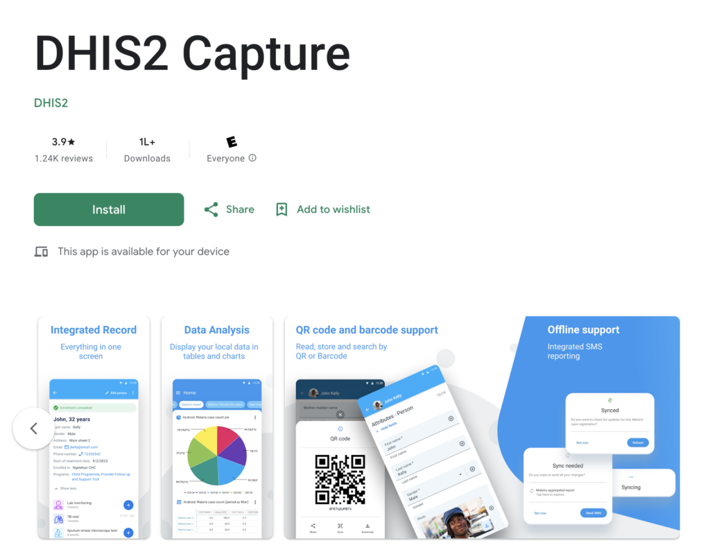 purchase details for DHIS2 capture app on Google's Play store